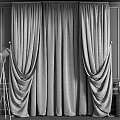 Elegant Gray Layered Curtains With Sheer Inner Panel And Drapery On Dark Wall