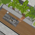 Modern Courtyard Garden Design With Wooden Deck Gray Sofa Fire Pit And Large Green Plants