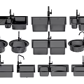 Black Kitchen Sinks In Various Styles With Faucets For Modern Kitchen Design 3d model
