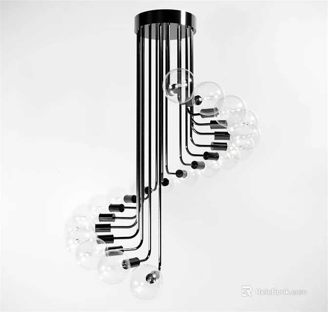 Modern Spiral Chandelier With Black Hanging Cables And Clear Glass Light Bulbs For Interior Design 3d model 