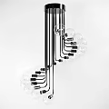 Modern Spiral Chandelier With Black Hanging Cables And Clear Glass Light Bulbs For Interior Design