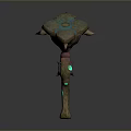Fantasy Creature With Curved Brown Stem Blue Glowing Flower Small Horns And Green Glowing Spots