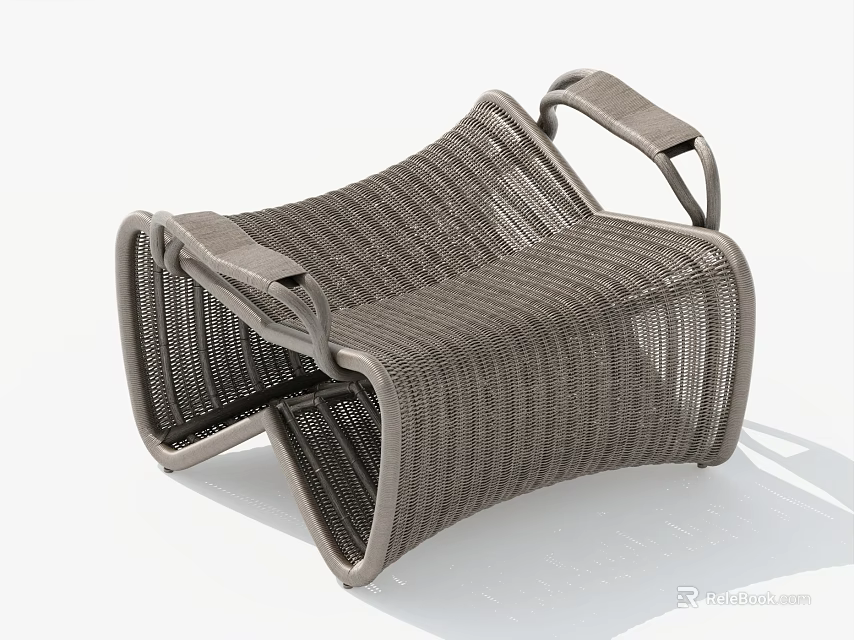 Modern Gray Rattan Stool With Curved Design And Armrests For Indoor Outdoor Use 3d model 