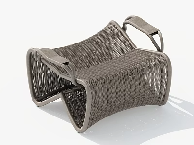 Modern Gray Rattan Stool With Curved Design And Armrests For Indoor Outdoor Use 3d model