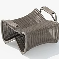 Modern Gray Rattan Stool With Curved Design And Armrests For Indoor Outdoor Use