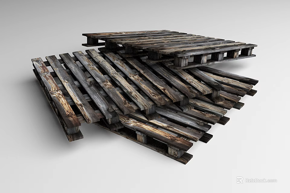 Industrial Wooden Pallets Stacked With Worn Texture For Heavy Duty Storage Applications 3d model 