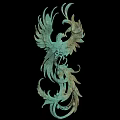 Ancient Bronze Phoenix Sculpture With Intricate Feathers And Curled Tail Design