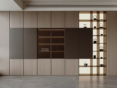 Modern Interior Display Cabinet Featuring Wooden Panels Glass Doors And Illuminated Shelves 3d model
