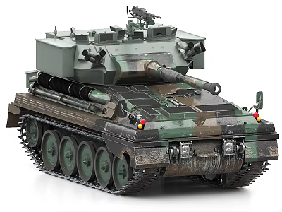 Military Camouflage Tank With Main Gun Turret And Heavy Tracks 3d model