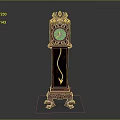 Vintage Ornate Wooden Grandfather Clock With Green Dial And Pendulum Base