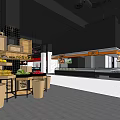 Modern Supermarket Interior With Open Layout Wooden Shelves Fruits Vegetables And Hanging Lights