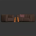 Modern Living Room Interior With Brown Sofa Armchair And Orange Side Table Rug