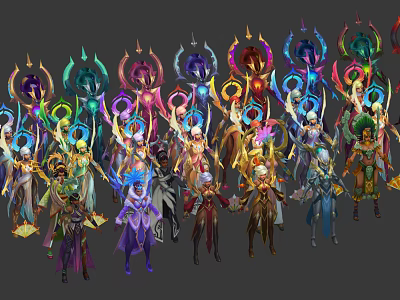 Game and Movie Characters in Colorful Costumes with Ornate Armor and Glowing Accessories 3d model