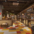 Traditional Restaurant Interior Featuring Colorful Tile Floor And Wooden Counter Decorations