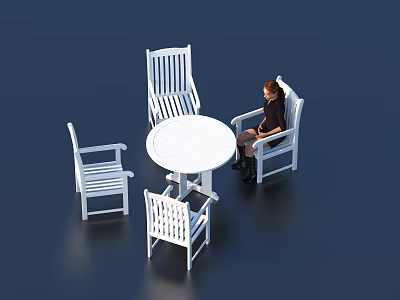Comfortable White Outdoor Armchairs with Round Table for Patio Seating 3d model