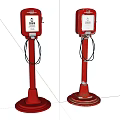 Two Red Vertical Industrial Equipment With Display Screens Connecting Cables And Sturdy Bases