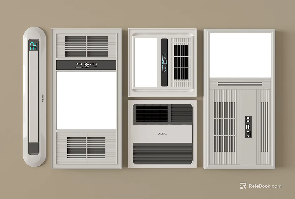 Modern White Bathroom Accessories With Lighting Ventilation And Digital Display Units 3d model 