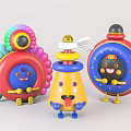 Colorful Cartoon Toy Characters With Smiling Faces Wings And Decorative Rings