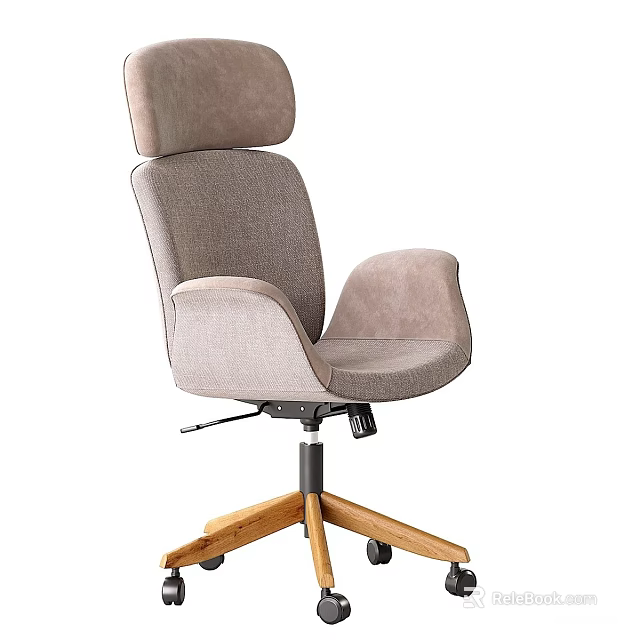 Ergonomic Fabric Upholstered Office Chair With Headrest And Wooden Swivel Base For Cozy Home Work 3d model 