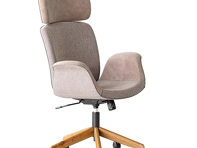 Ergonomic Fabric Upholstered Office Chair With Headrest And Wooden Swivel Base For Cozy Home Work 3d model