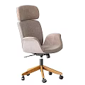 Ergonomic Fabric Upholstered Office Chair With Headrest And Wooden Swivel Base For Cozy Home Work
