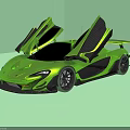 Green Sports Car With Open Scissor Doors Sleek Aerodynamic Body Rear Spoiler Luxury Sporty Exterior