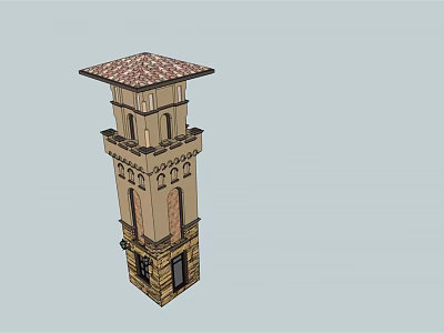 Classical Tower With Red Tiled Roof And Decorative Architectural Design 3d model
