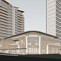 Modern Architectural Entrance With Arch Design Glass Facade High Rise Buildings And Outdoor Trees