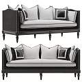 Elegant Sectional Sofa With Black Frame White Cushions And Decorative Studs 3d model