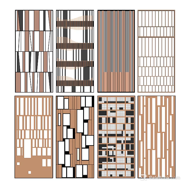Modern Room Divider Designs With Various Wooden Patterns And Geometric Styles 3d model 