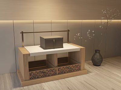 Wooden Storage Cabinet With White Countertop And Decorative Drawers In Modern Room 3d model