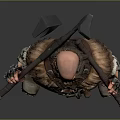 Bald Bearded Man In Fur Armor Carrying Two Axes Warrior Character