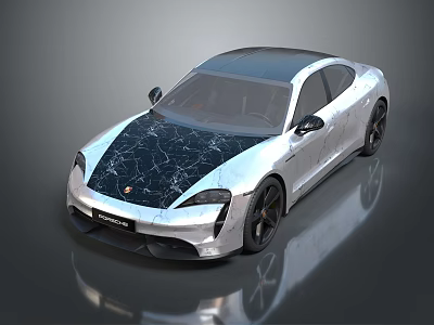 Porsche Electric Sports Car With Silver Body Black Roof And Sleek Modern Design 3d model