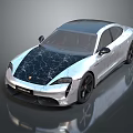 Porsche Electric Sports Car With Silver Body Black Roof And Sleek Modern Design