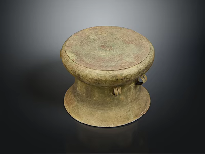 Vintage Brass Colored Drum Shaped Furniture Stool With Textured Surface And Decorative Handles 3d model