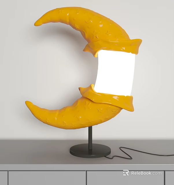 Yellow Crescent Moon Shaped Table Lamp With Unique Design And Stand 3d model 