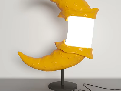 Yellow Crescent Moon Shaped Table Lamp With Unique Design And Stand 3d model
