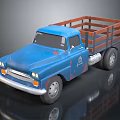 Vintage Blue Truck With Wooden Bed Classic Design Front Grille And Retro Style