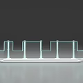 Modern Reception Desk Design With Illuminated Blue Light Strips And Professional Staff