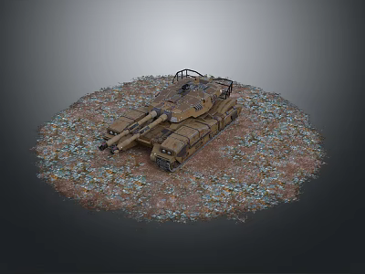 Military Tank Weapon Platform On Gravel Dirt Ground With Armored Turret And Tracks 3d model