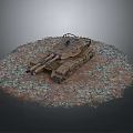 Military Tank Weapon Platform On Gravel Dirt Ground With Armored Turret And Tracks
