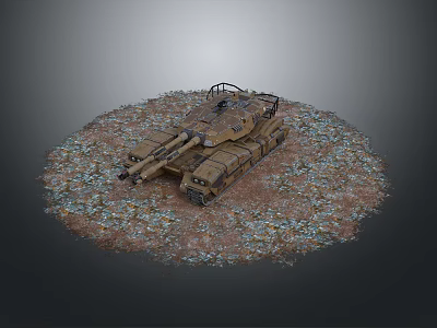 Military Tank Weapon Platform On Gravel Dirt Ground With Armored Turret And Tracks 3d model