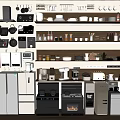 Modern Kitchen Appliances Display With Refrigerators Microwaves Coffee Makers And Cabinets 3d model