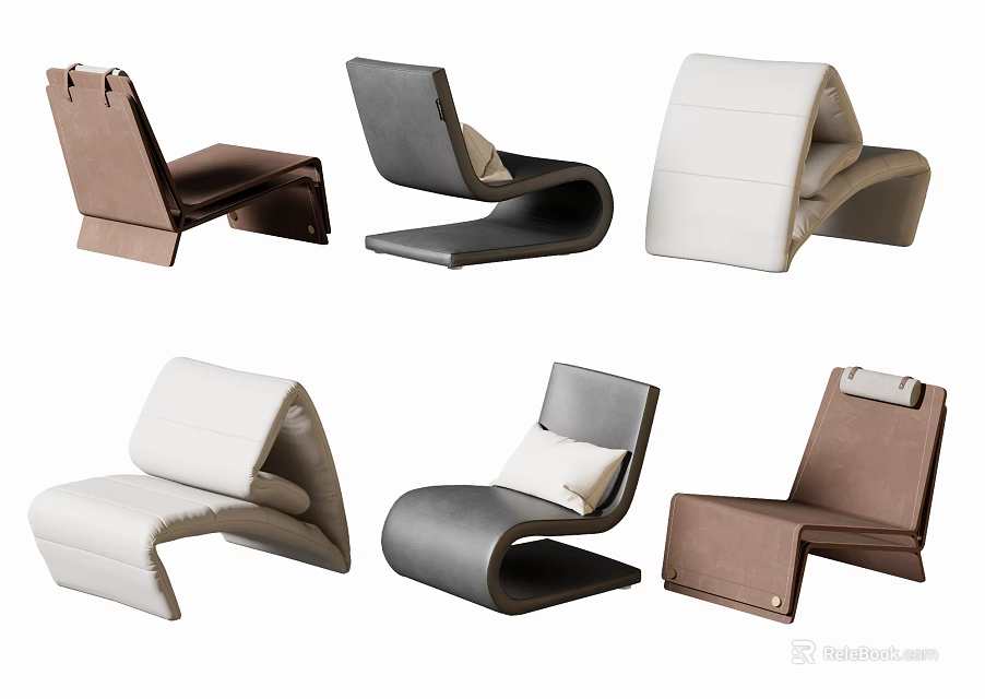 Modern Upholstered Accent Chairs in Multiple Colors with Unique Curved Design and Various Styles 3d model 
