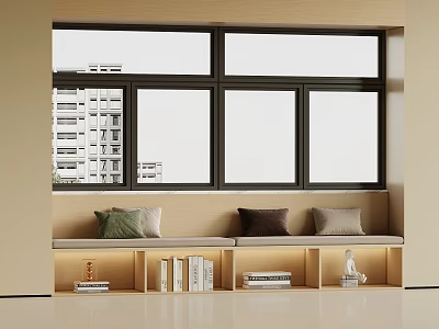 Cozy Modern Bay Window With Cushions Storage Compartments Books And Decorative Items 3d model