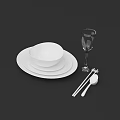 Complete White Tableware Set With Plates Bowl Wine Glass Chopsticks And Spoon