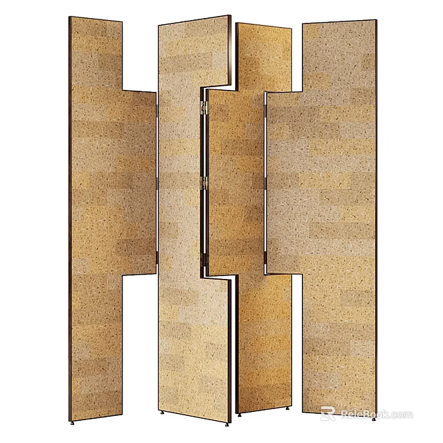 Modern Wooden Screen With Geometric Panel Design And Sliding Frame 3d model