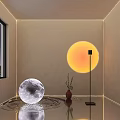 Modern Floor Lamp With Moon Projection In Living Room Featuring City Night View And Vase