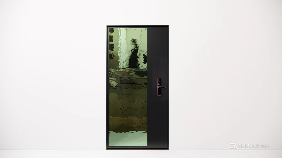 Modern Security Door With Tempered Glass Panel And Black Frame Secure Lock Design 3d model 