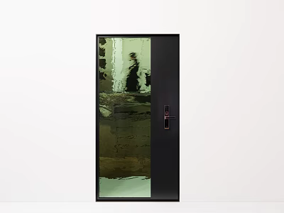 Modern Security Door With Tempered Glass Panel And Black Frame Secure Lock Design 3d model
